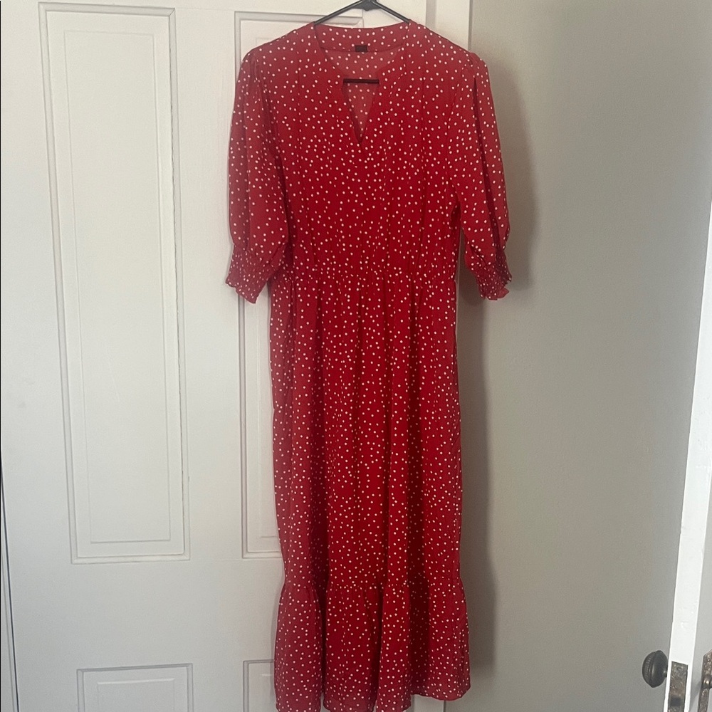 SHEIN Red and White Polka Dot Midi Dress